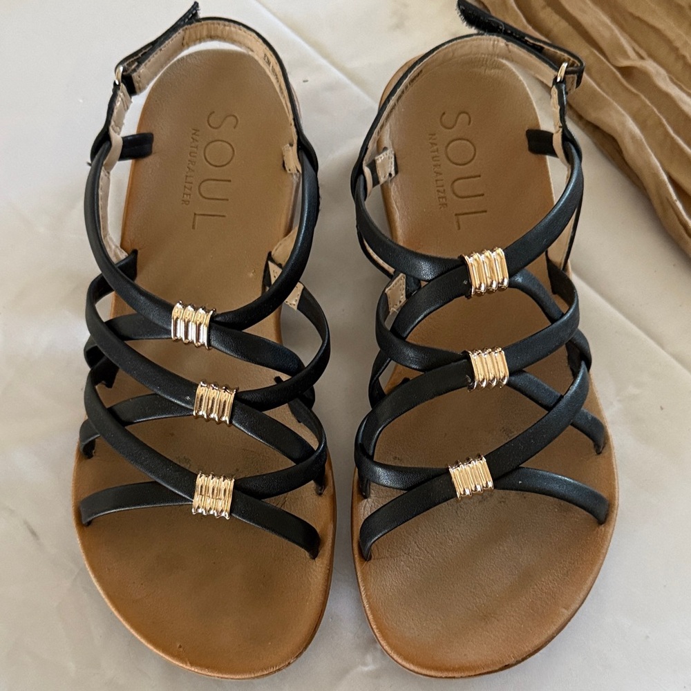 Naturalizer Black and Gold Strappy Sandals
